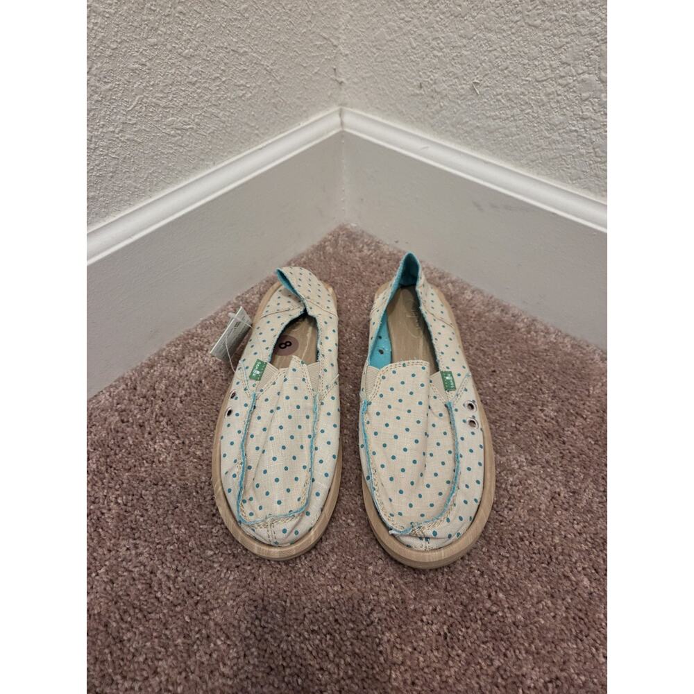 Sanuk Green Beige Hot Dotty Sidewalk Surfer Polka Dots Canvas Shoes, Women's 8 - Picture 3 of 7